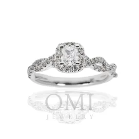 14K GOLD CUSHION CUT HALO DIAMOND CONTEMPORARY ENGAGEMENT RING 0.72 CTW