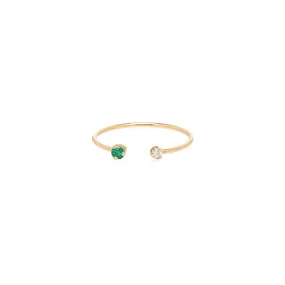 14k Prong Diamond & Emerald Open Ring