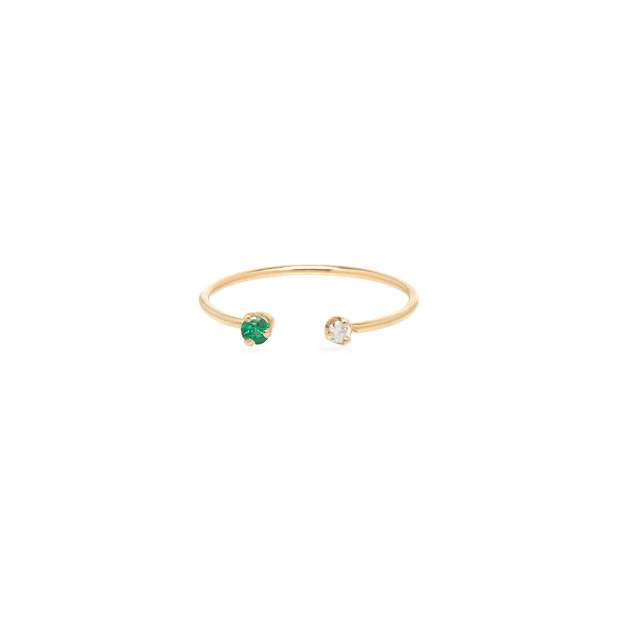 14k Prong Diamond & Emerald Open Ring