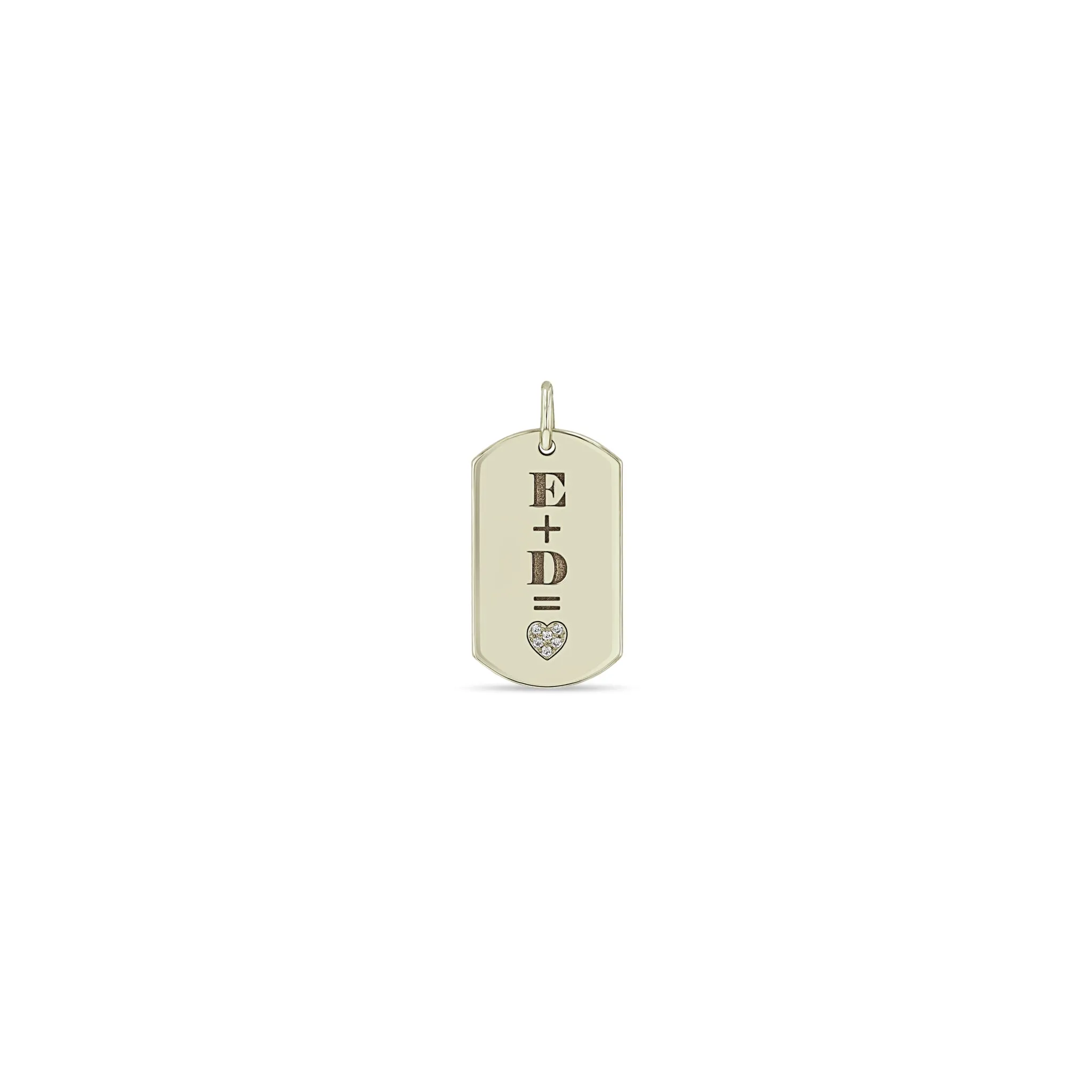 14k Single Pavé Diamond Heart Equation Medium Dog Tag Charm