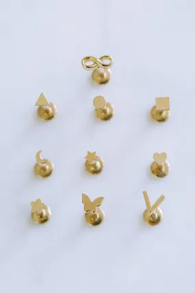 14K Solid Gold Cartilage Helix Tragus Conch Minimal Triangle Round Square Heart Internally Internal Threaded Ear Stud Post Earring Labret