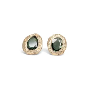 18K Freeform Stud Earring in Dark Green Sapphire