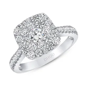 18K White Gold Cushion Shape Halo Cluster Engagement Ring