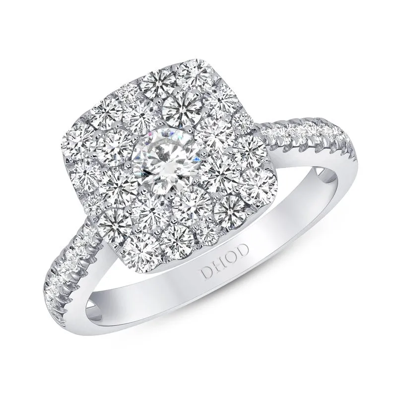 18K White Gold Cushion Shape Halo Cluster Engagement Ring