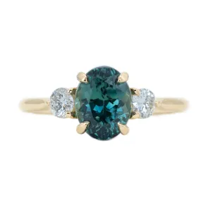 2.50ct Teal Blue Montana Sapphire and Diamond Three Stone Ring in 14k Yellow Gold