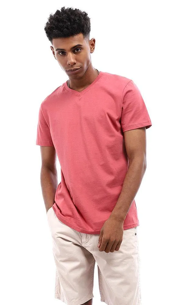 94608 V-Neck Basic Comfy T-Shirt - Pink Punch