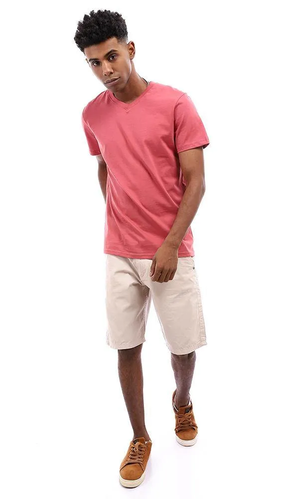 94608 V-Neck Basic Comfy T-Shirt - Pink Punch