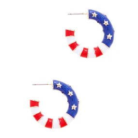 AMERICAN FLAG ENAMEL HOOP POST EARRING