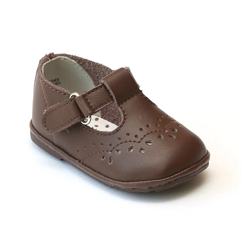 Angel Baby Girls Brown Leather T-Strap Mary Janes