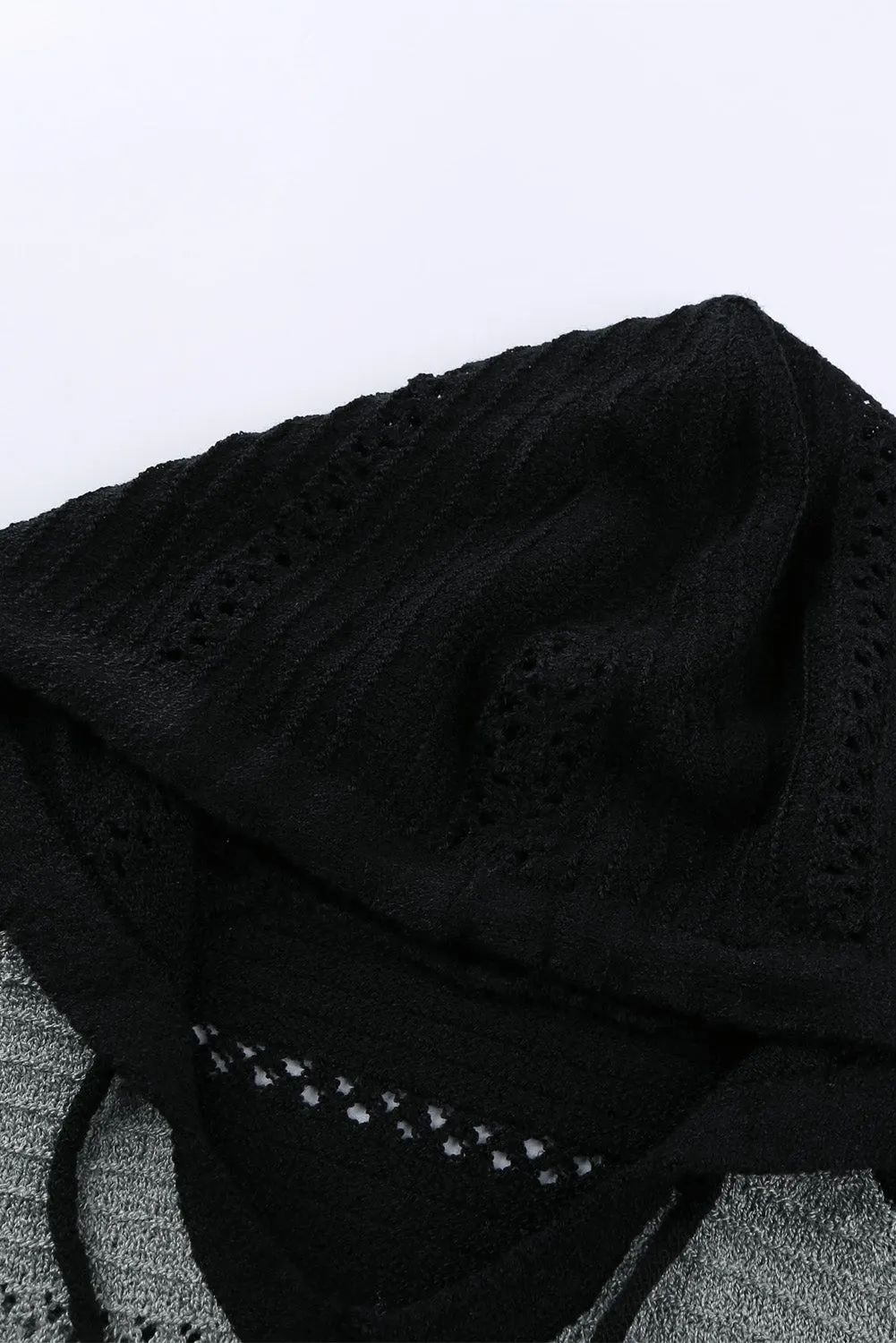 Black Hollow Out Knitted Pullover Hoodie