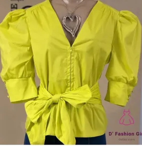 CH9025 lime front ribbon top