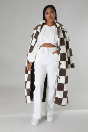 Checkered Faux Brown Coat