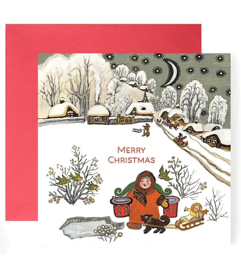 Children Sledging Card by Kapelki Art