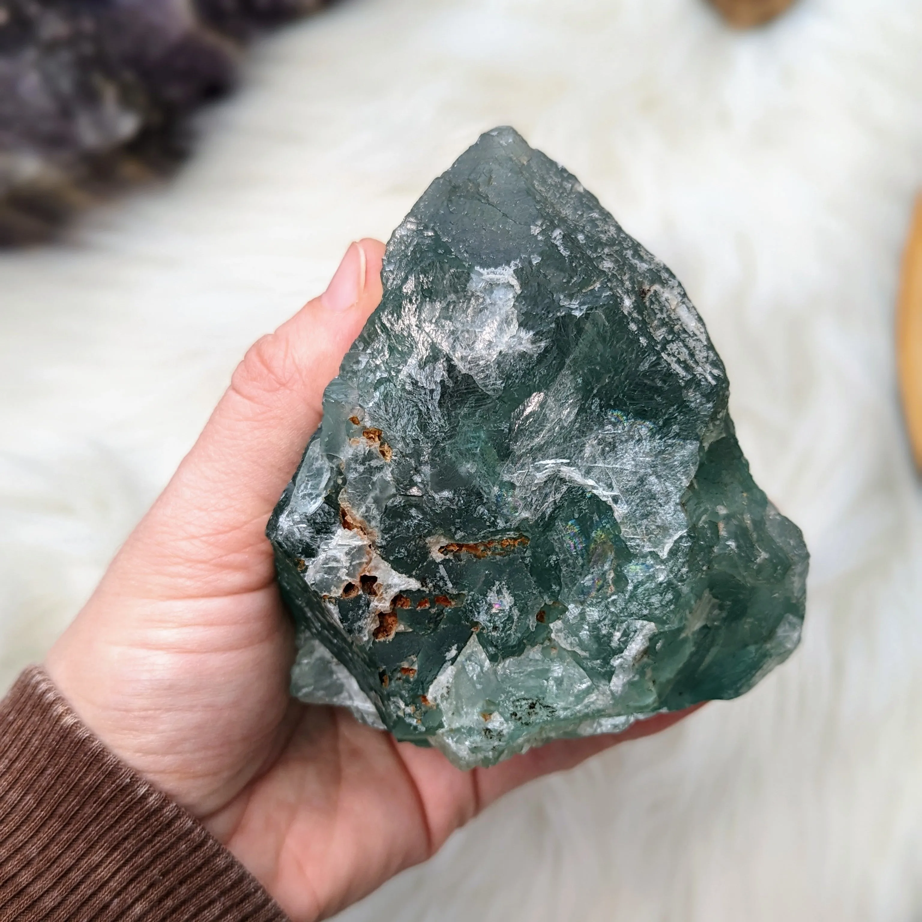 Chunky Top Grade Rough Rainbow Green Fluorite Specimen from Mexico