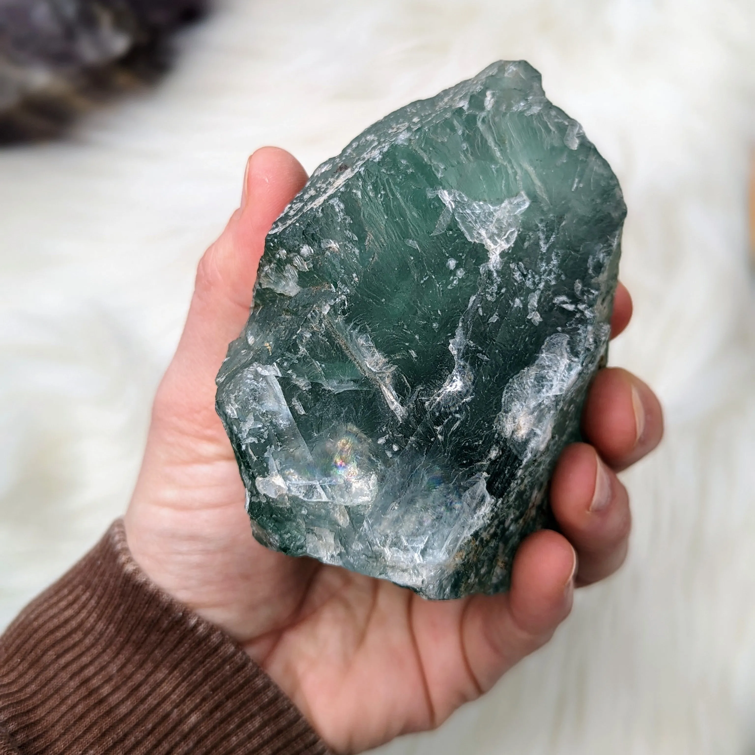 Chunky Top Grade Rough Rainbow Green Fluorite Specimen from Mexico