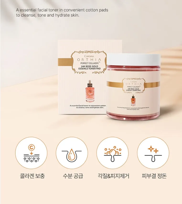 COREANA ORTHIA Perfect Collagen 24k Rose Gold Essence Toner Pad Skincare Moisture