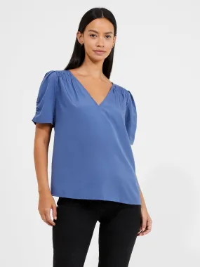 Crepe Recycled V Neck Smocked Top