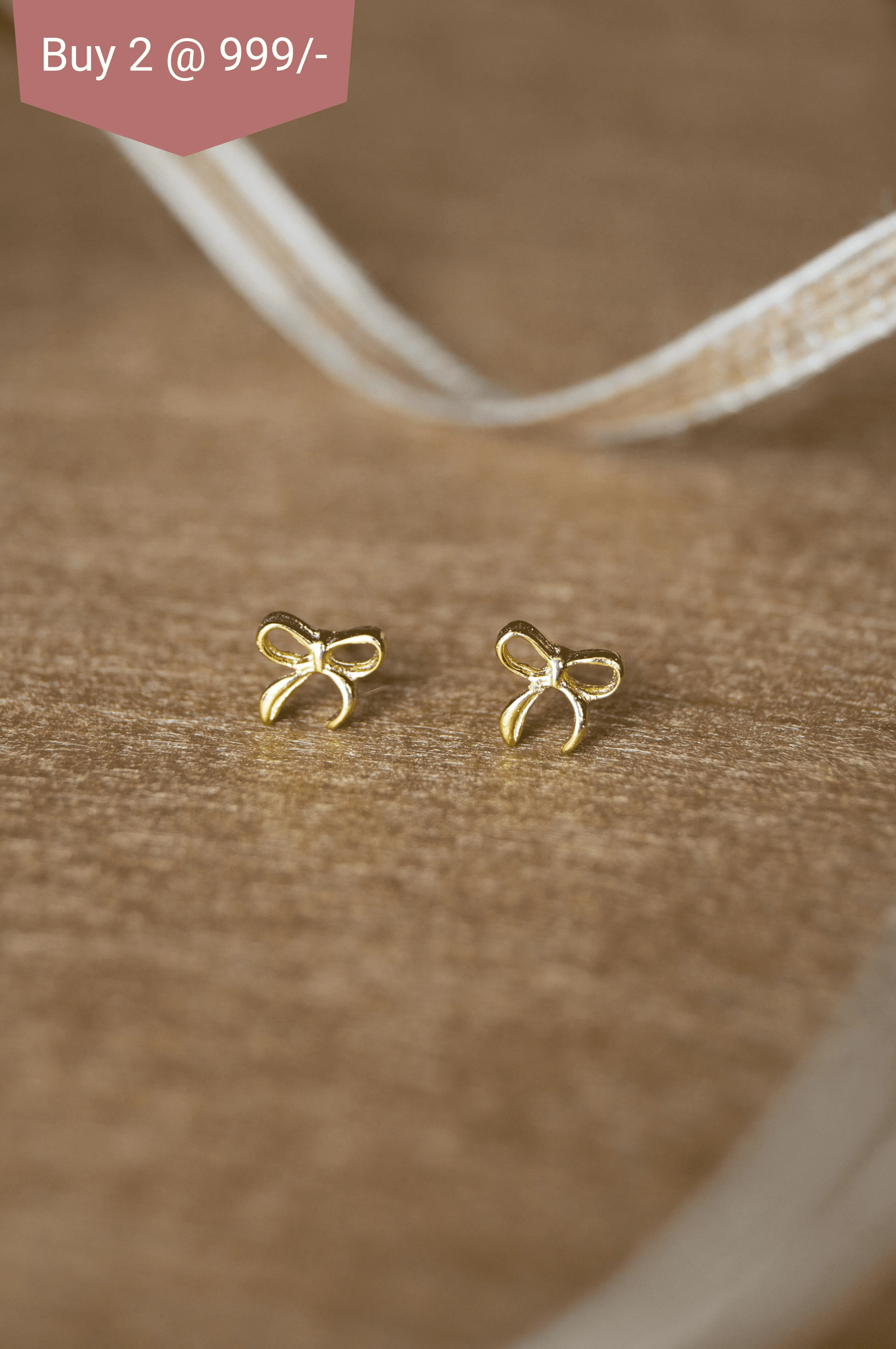 Delicate Bow Gold Plated Mini Sterling Silver Stud Earrings