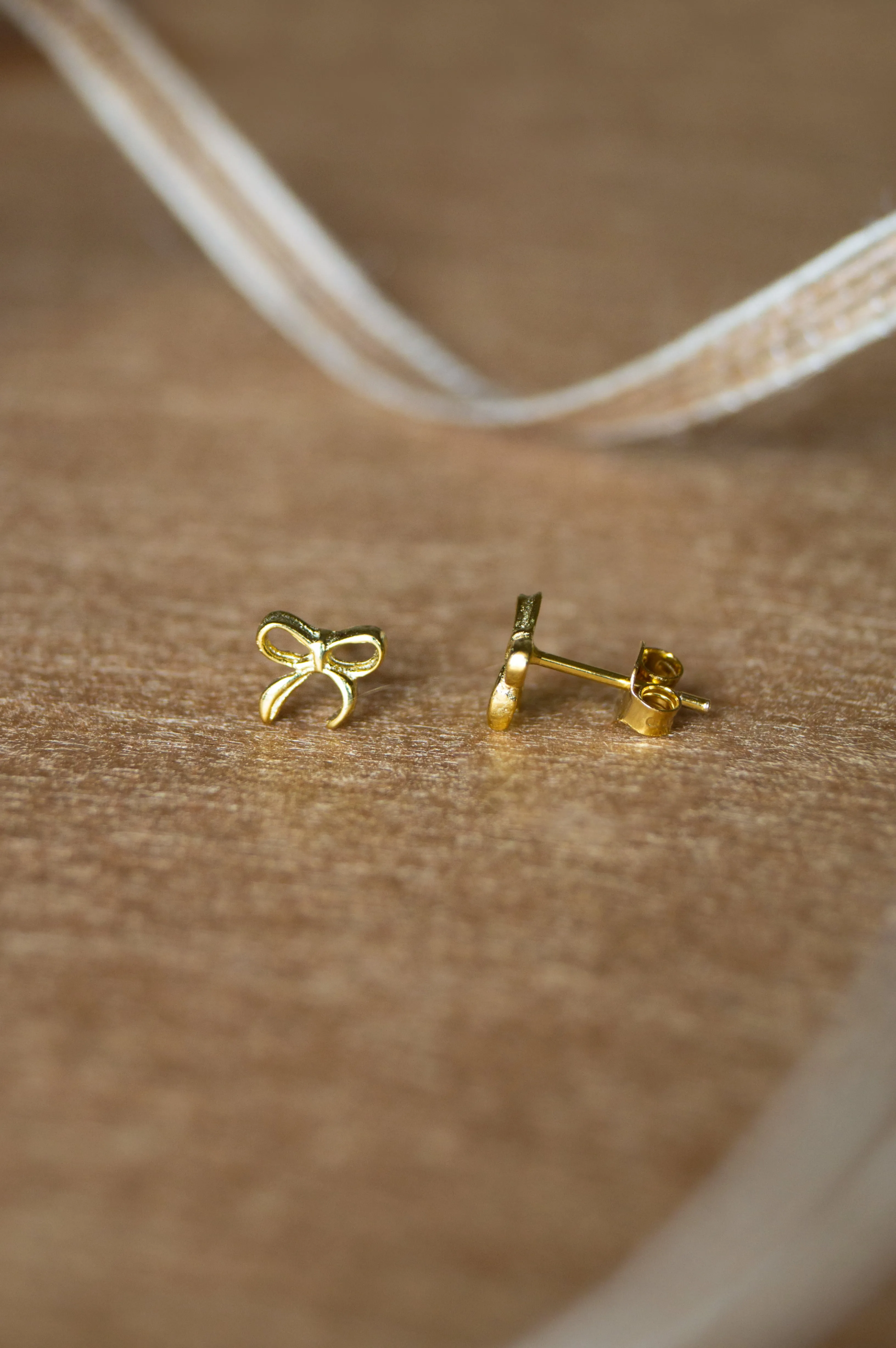 Delicate Bow Gold Plated Mini Sterling Silver Stud Earrings