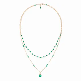 Double Strand Cascading Green Pendant Necklace