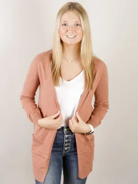 Earthy Pink Open Cardigan