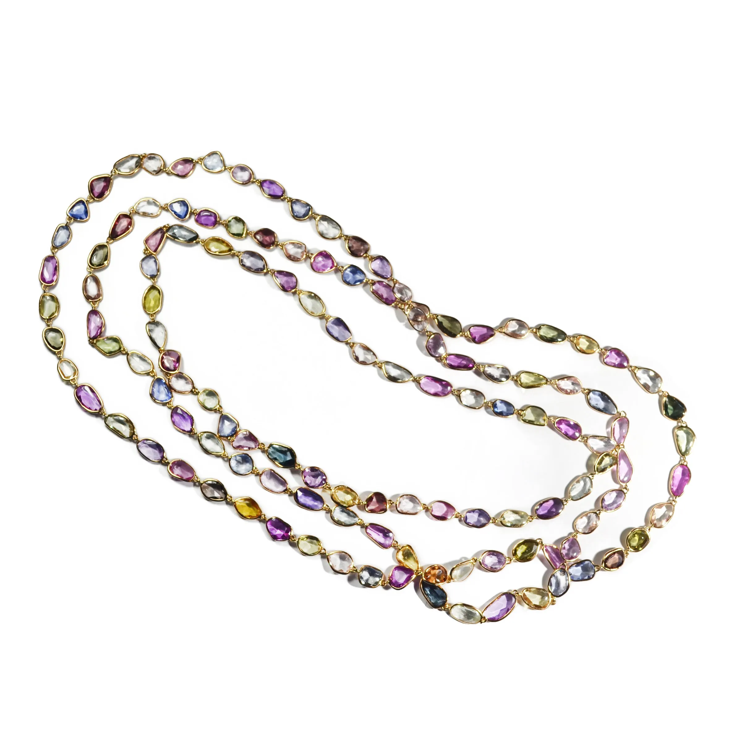 Eclat Jewels - One of a Kind Multi-color Sapphire Necklace, 18k Rose Gold