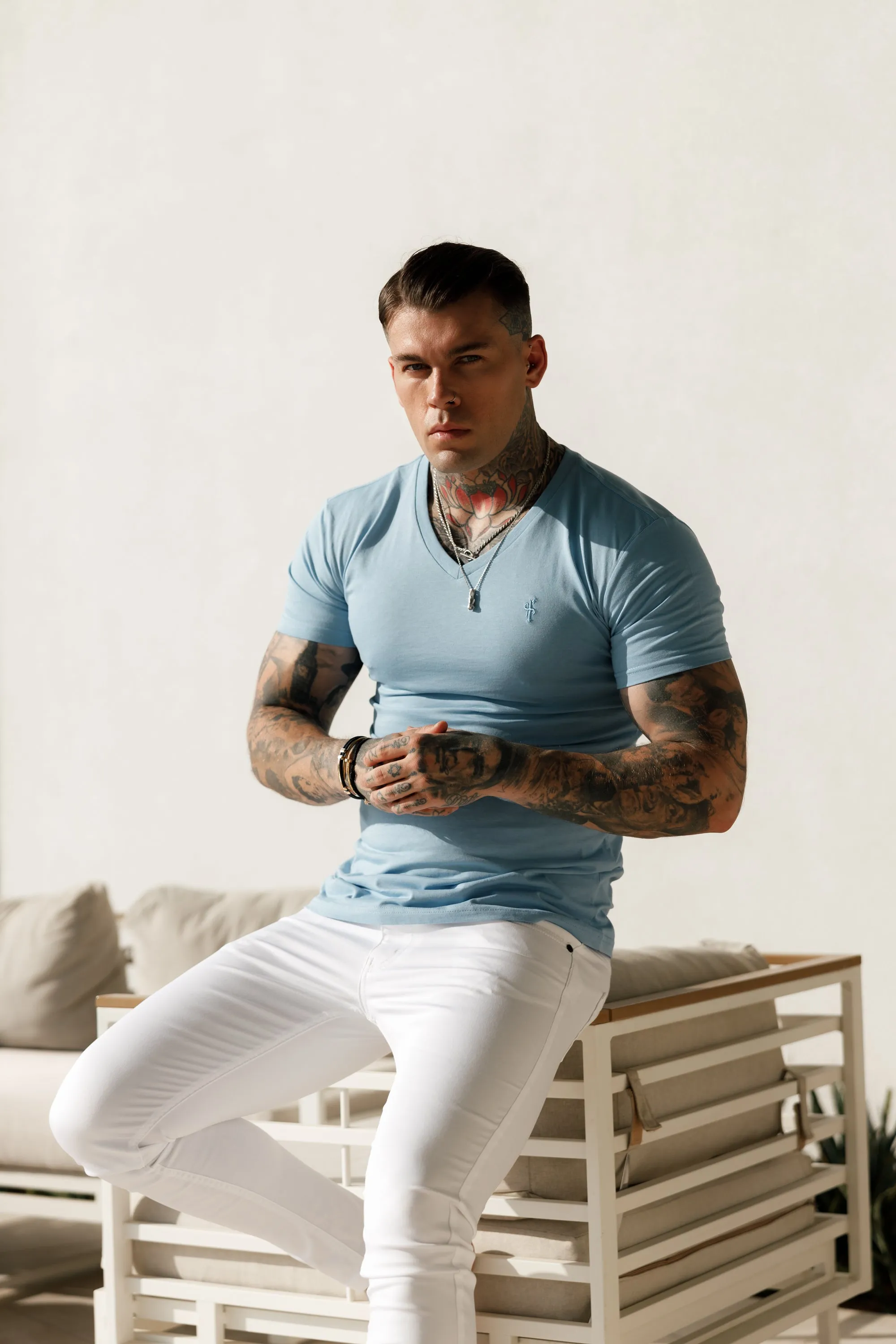 Father Sons Classic Light Blue V Neck - FSH360