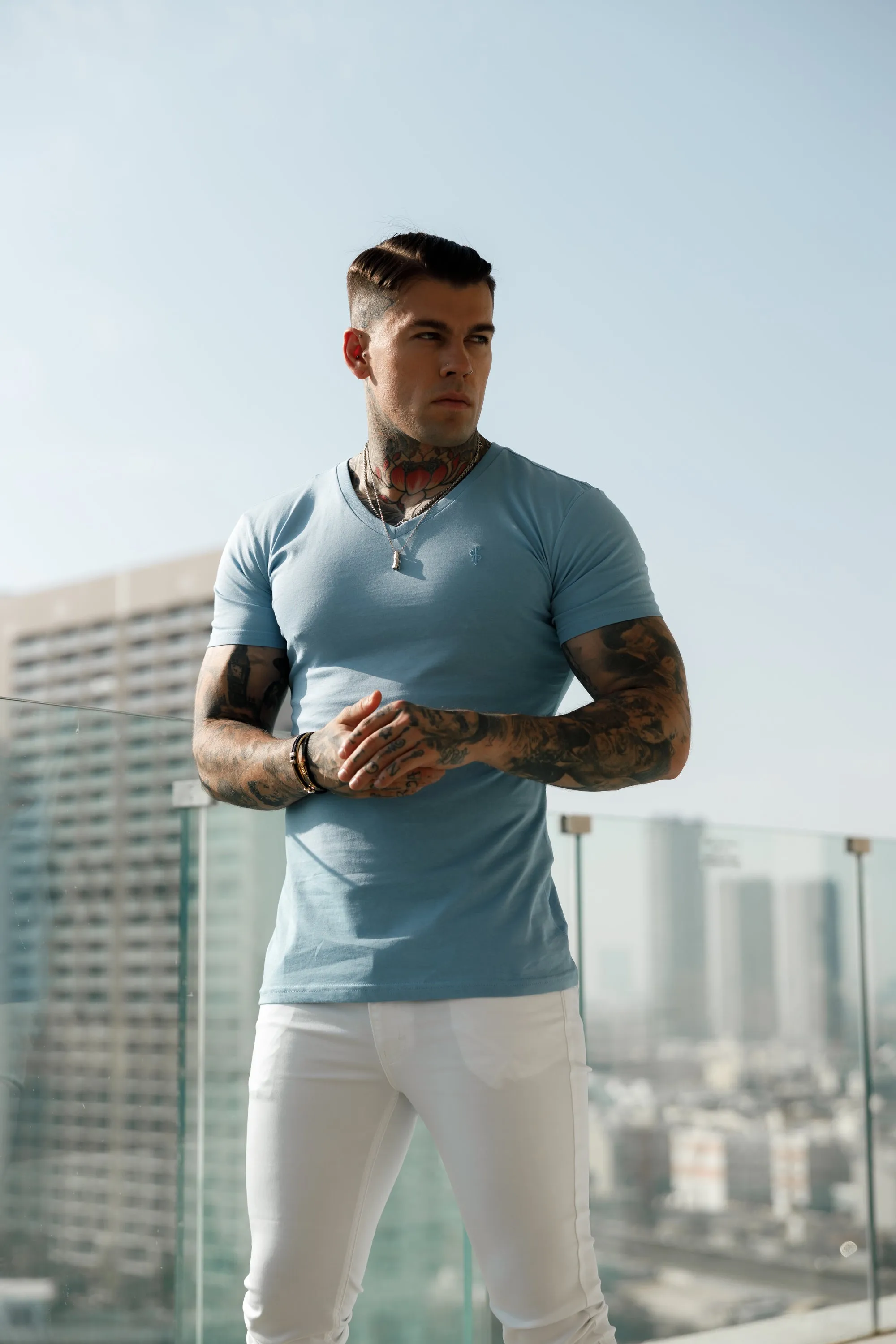 Father Sons Classic Light Blue V Neck - FSH360