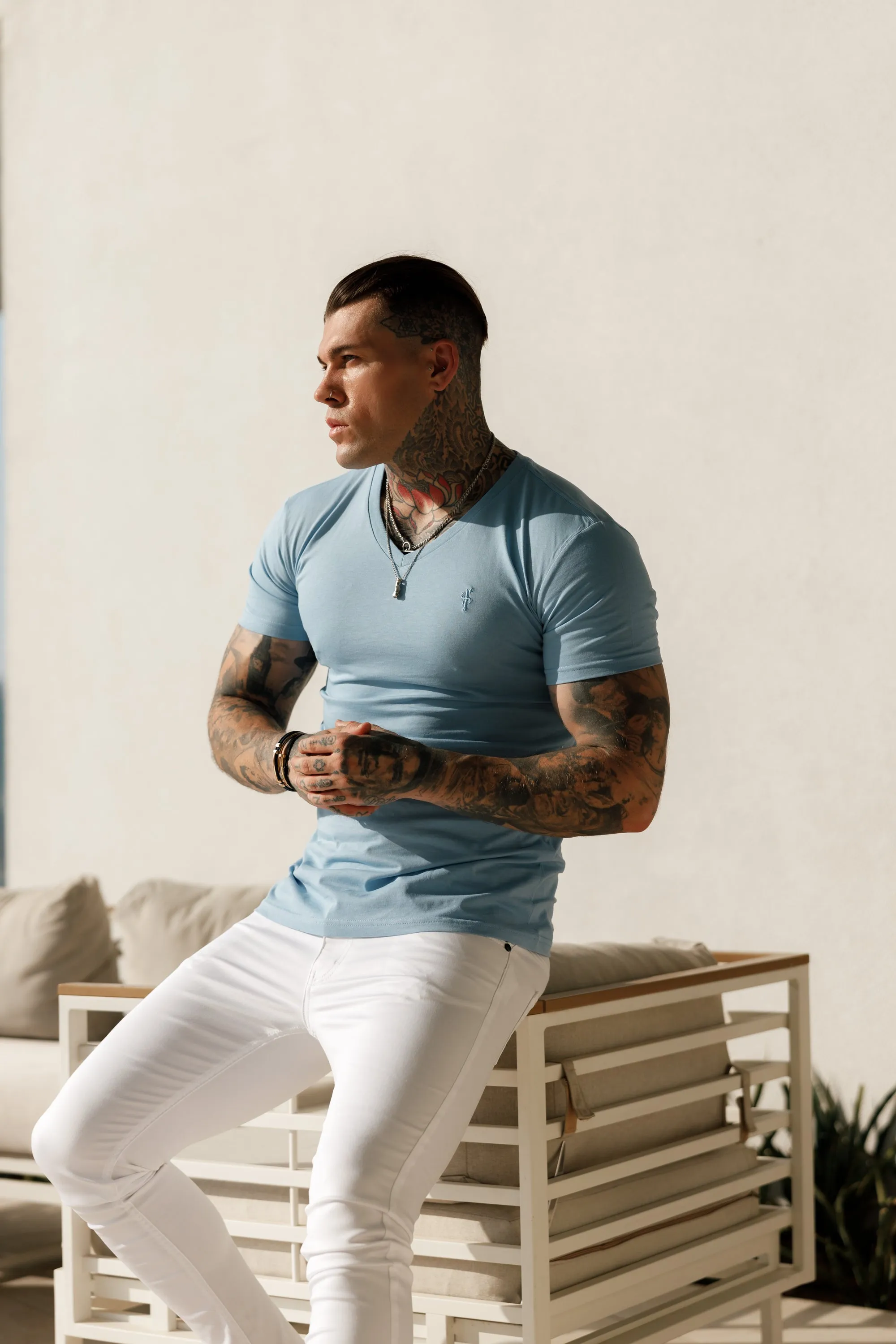 Father Sons Classic Light Blue V Neck - FSH360