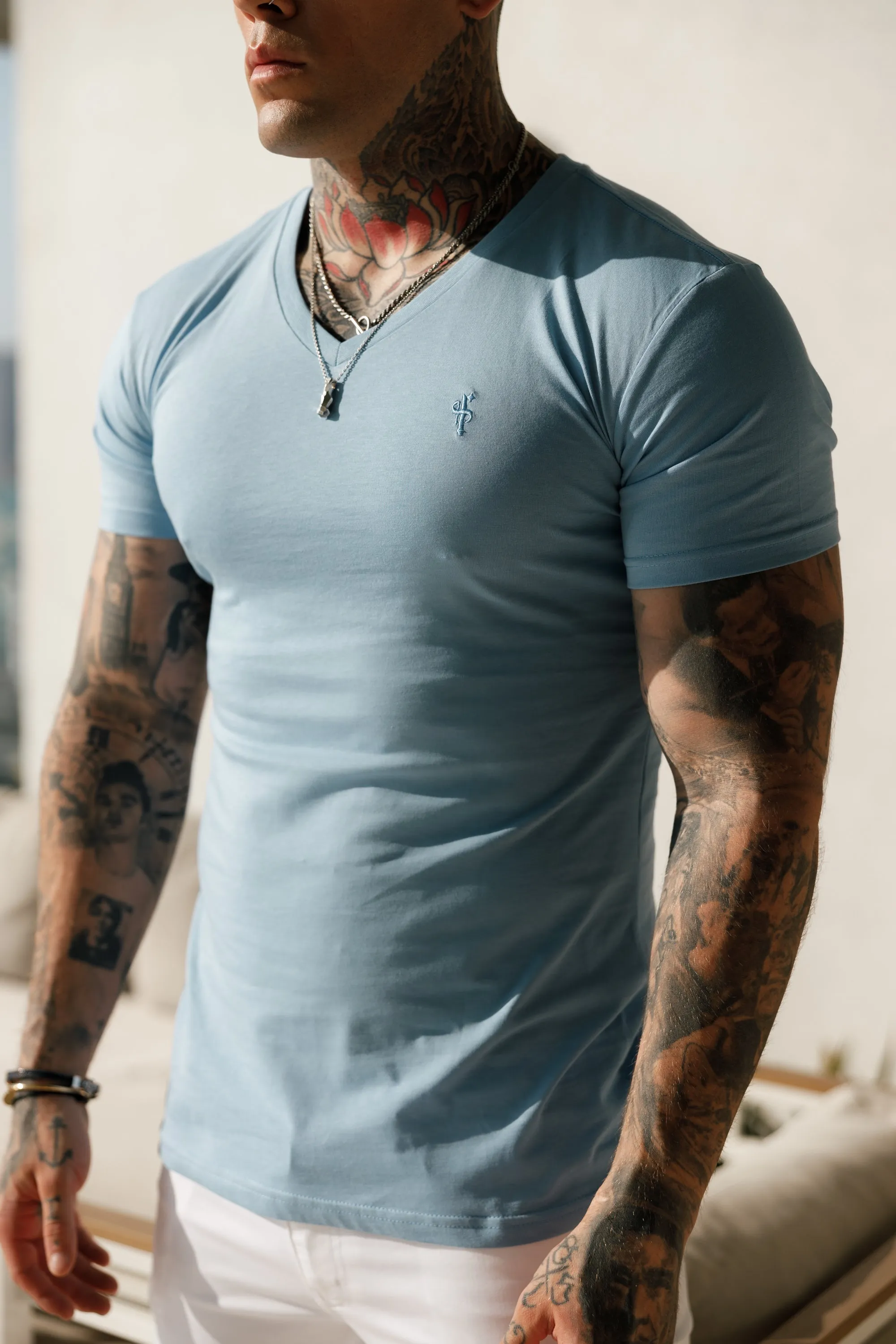 Father Sons Classic Light Blue V Neck - FSH360