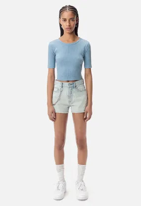 Fawn Rib Cropped Tee / Dusty Blue