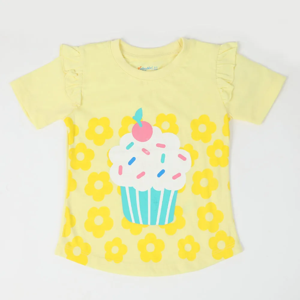 Girls Half Sleeves T-Shirt - Lemon