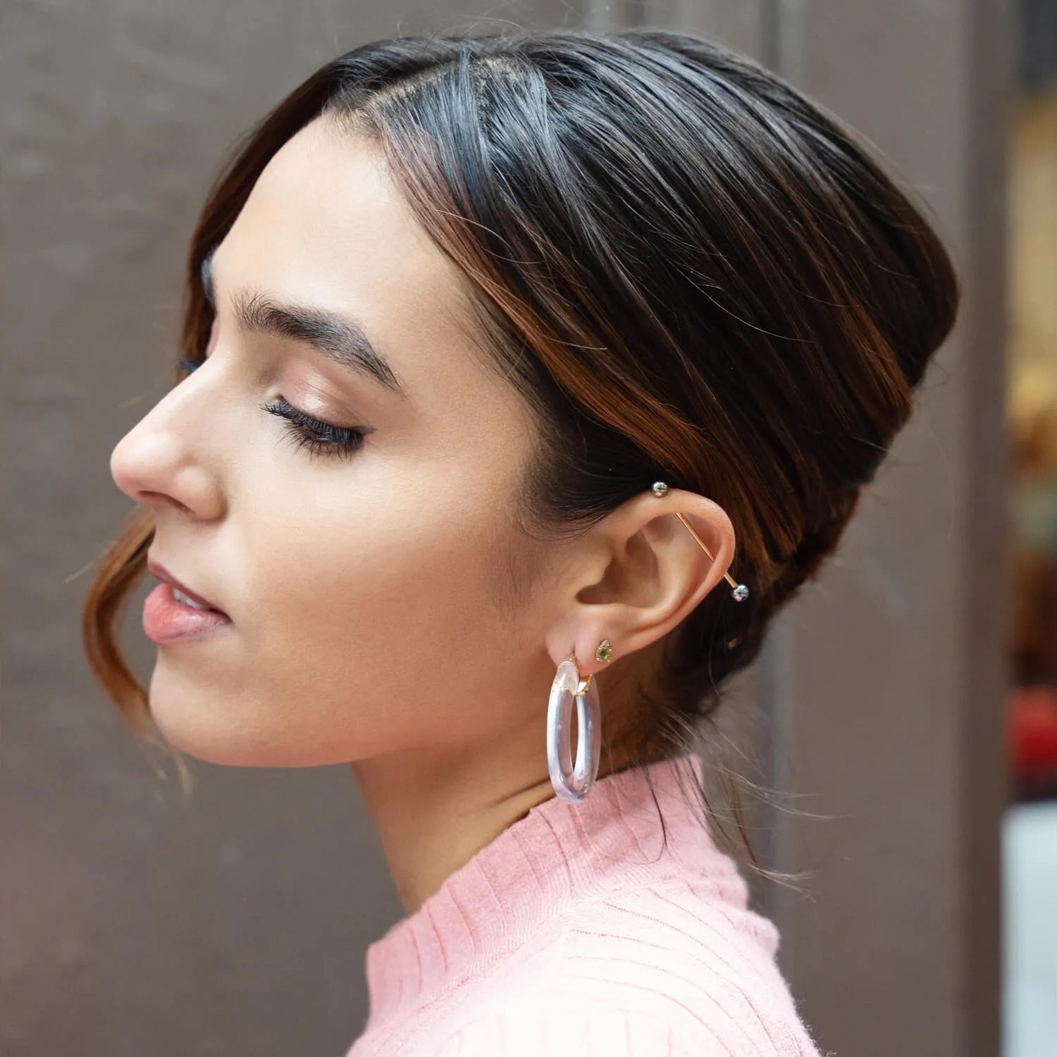 Glitter Flat Oval Lucite Hoop Earrings