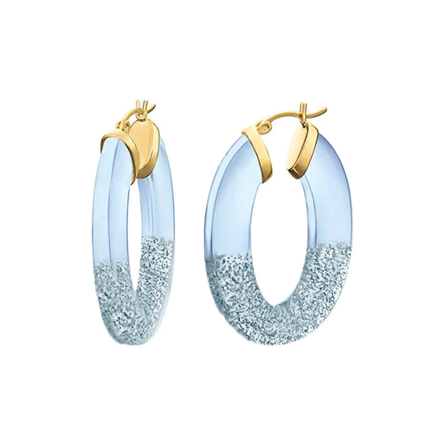 Glitter Flat Oval Lucite Hoop Earrings