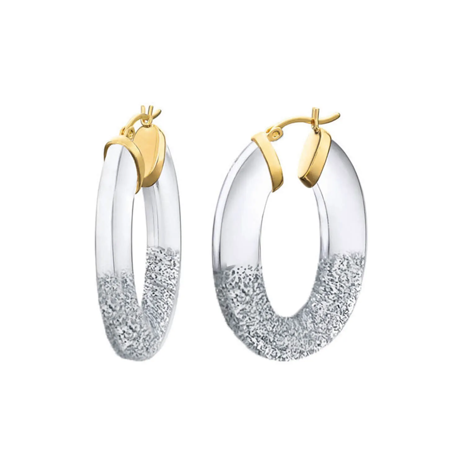 Glitter Flat Oval Lucite Hoop Earrings