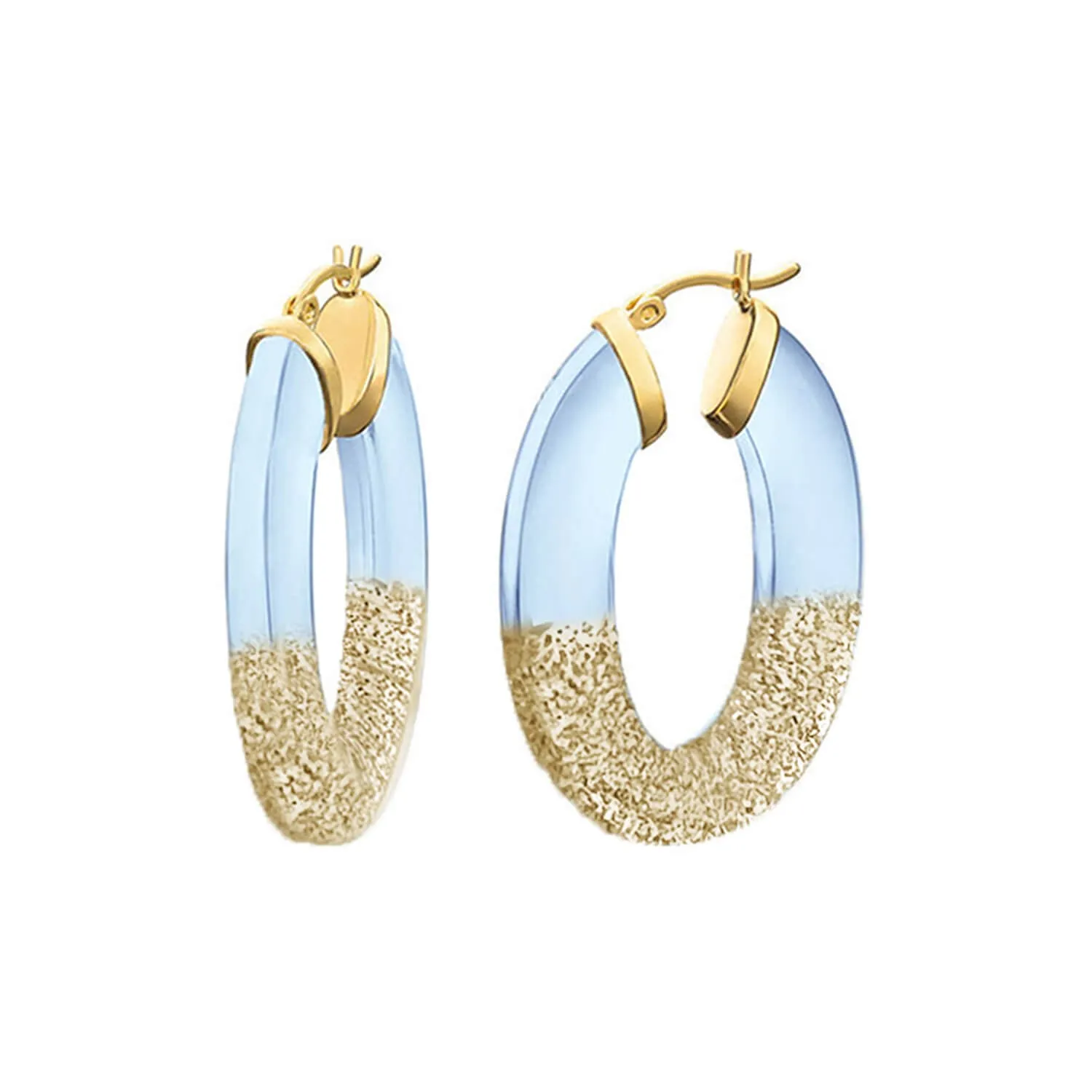 Glitter Flat Oval Lucite Hoop Earrings