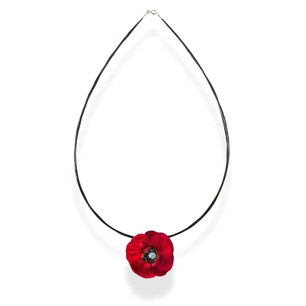 Handmade Silver Impressive Red Poppy Short Choker Necklace