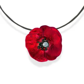 Handmade Silver Impressive Red Poppy Short Choker Necklace