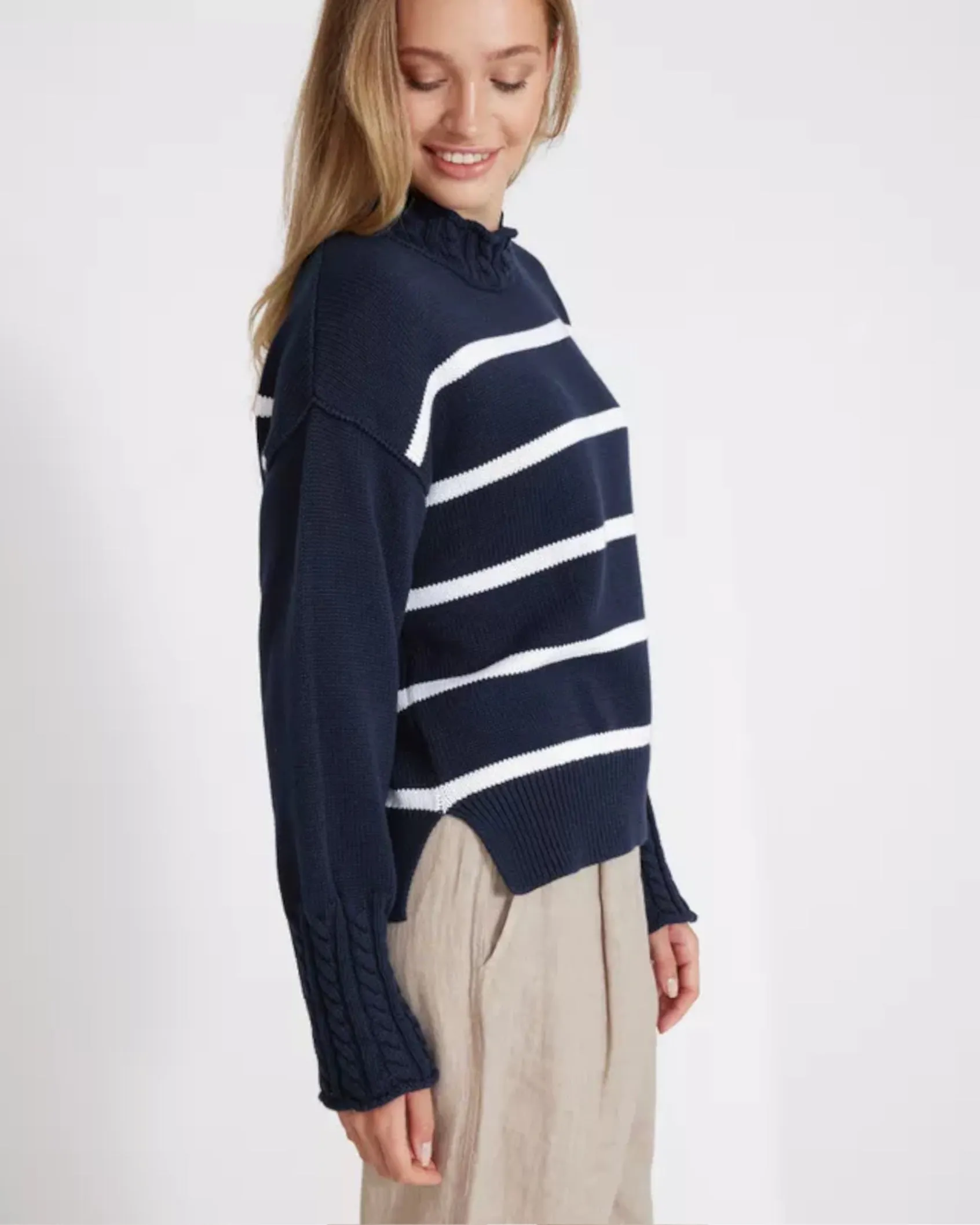 Holebrook Ester Turtle Neck Navy and White Stripe