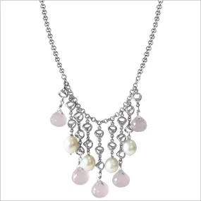 Icona Pink Quartz & Pearl Necklace in Sterling Silver