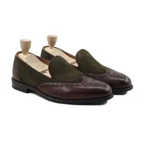 Kazan - Men's Brown Calf Leather And Green Kid Suede Loafer