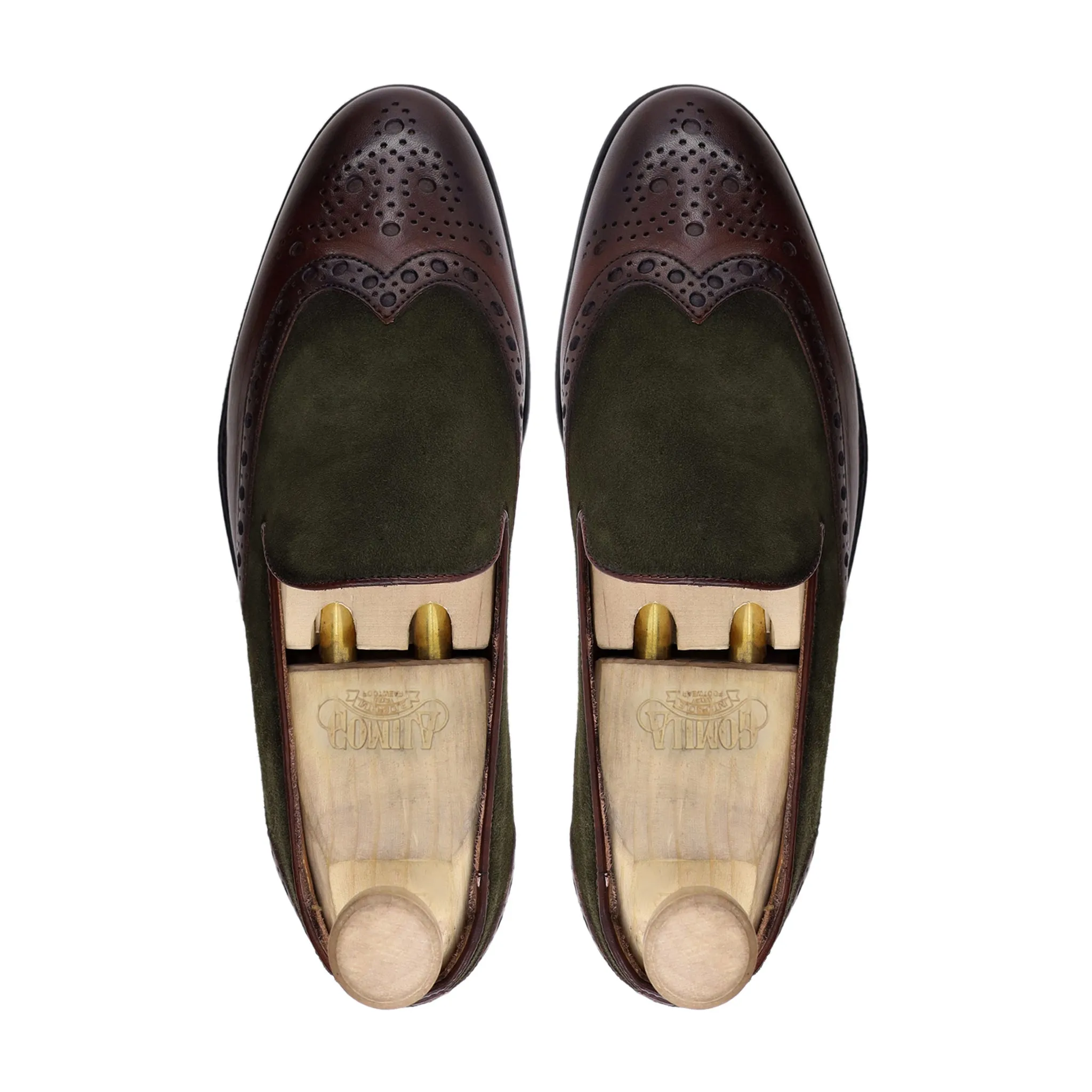 Kazan - Men's Brown Calf Leather And Green Kid Suede Loafer