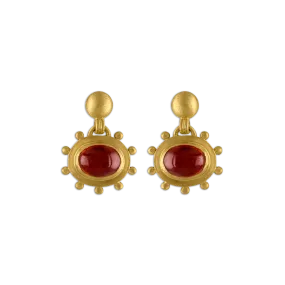 Large Garnet Granulated Bell Earrings