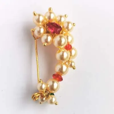 Large Maharashtrain Pearl Nath Nose Pin Clip On