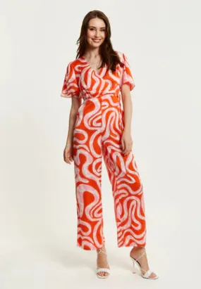 Liquorish Pink And Red Abstract Print Jumpsuit