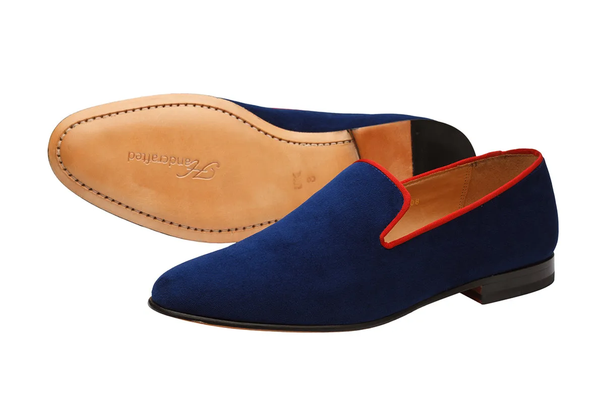 LOW HEEL WHOLE CUT VELVET LOAFER with Contrast Piping –BR