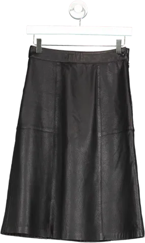 Massimo Dutti Black Nappa Leather Midi Skirt UK XS