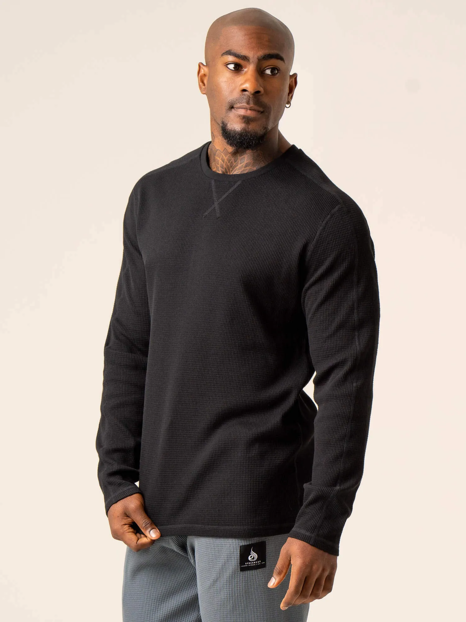 Men's Waffle Lounge Crew Neck - Black