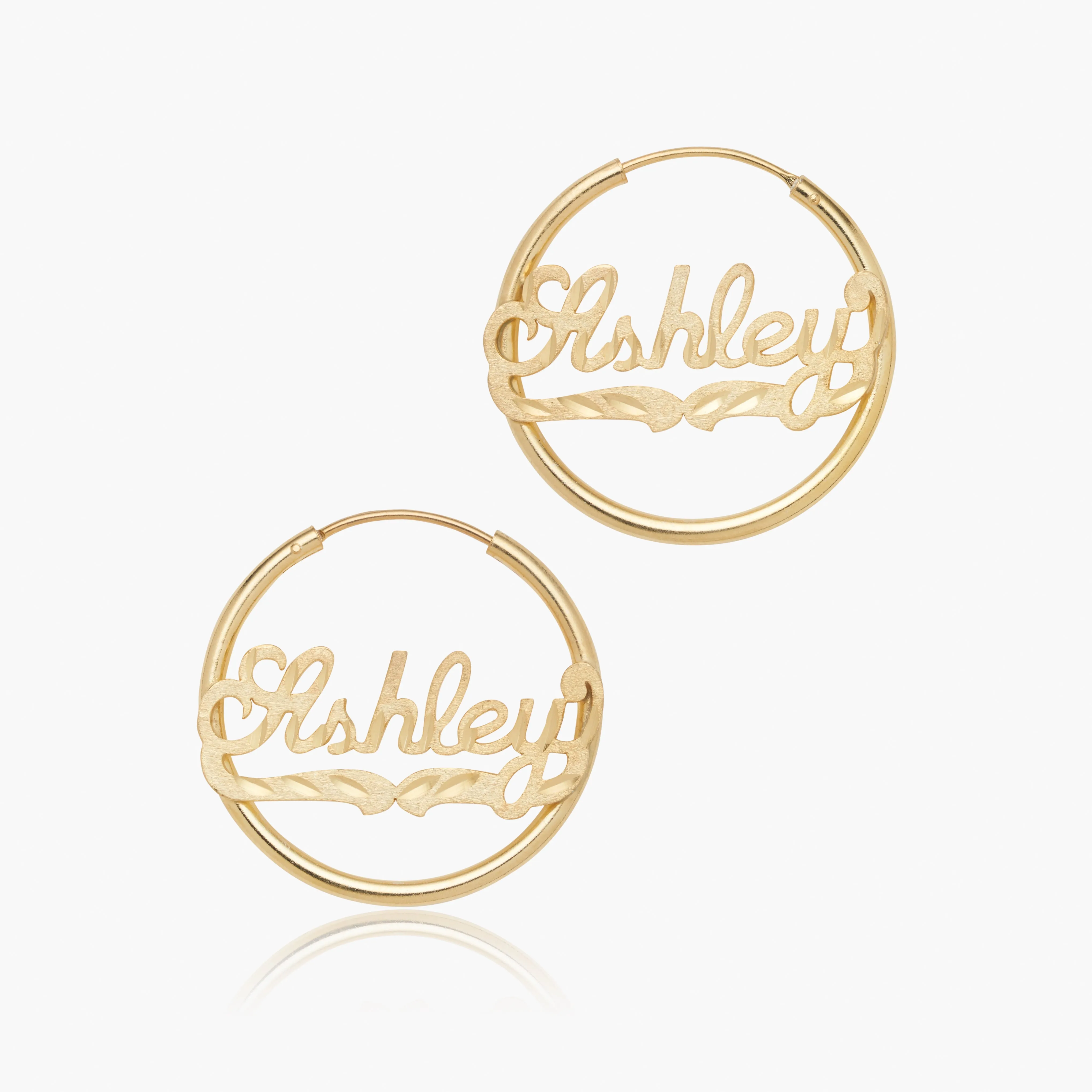 Mini Diamond Cut Hoop Name Earrings