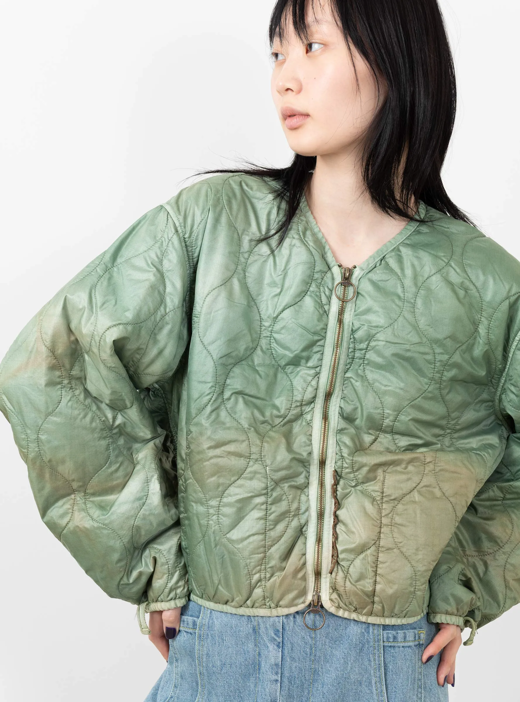 Nylon Quilting Cropped Bolero Light Green